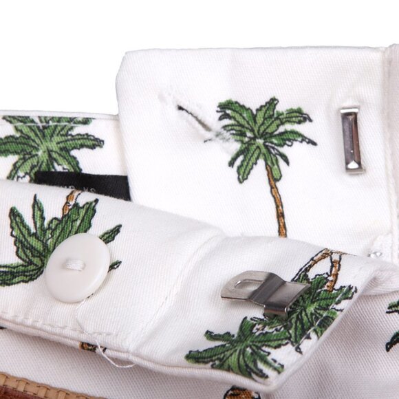 Zara Palm Tree Shorts Belted Stretch Tropical High Waist White Green Tan XS - Picture 10 of 10